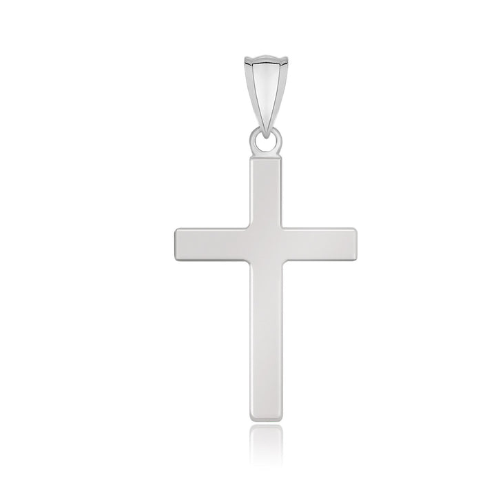 Colgante de cruz de diseño plano en oro blanco de 14 k