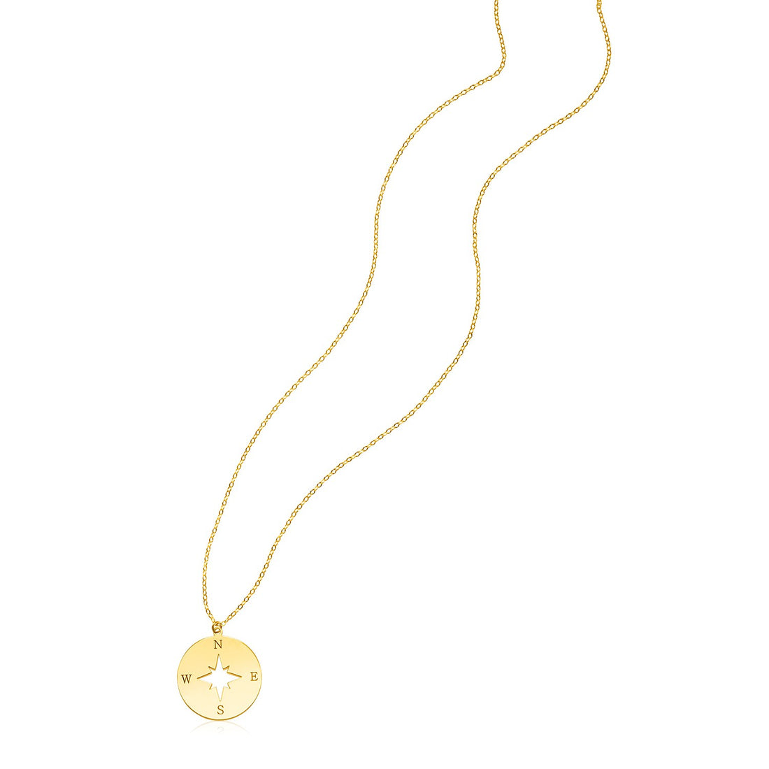 Collar de oro amarillo de 14 quilates con brújula