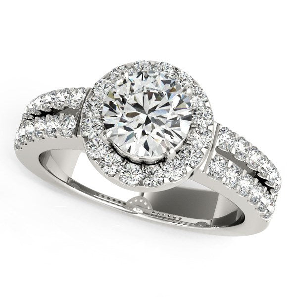 Anillo de compromiso de oro blanco de 14 k con halo de diamantes y doble fila (1 3/8 ct)