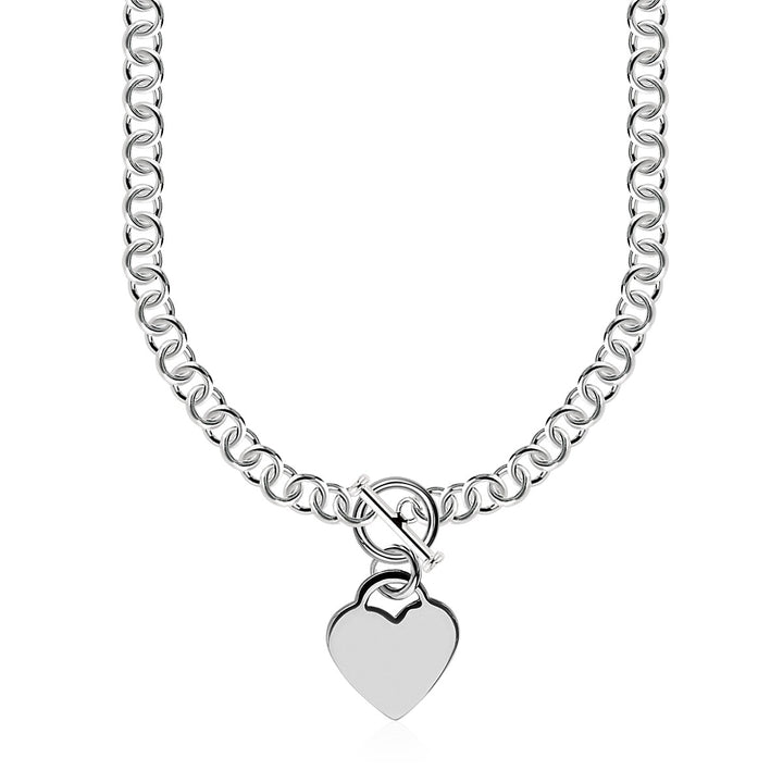 Cadena Rolo de plata esterlina con dije de corazón y baño de rodio
