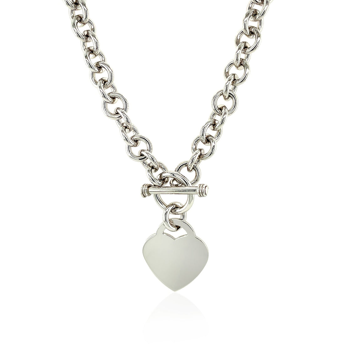 Cadena Rolo de plata esterlina con dije de corazón y baño de rodio