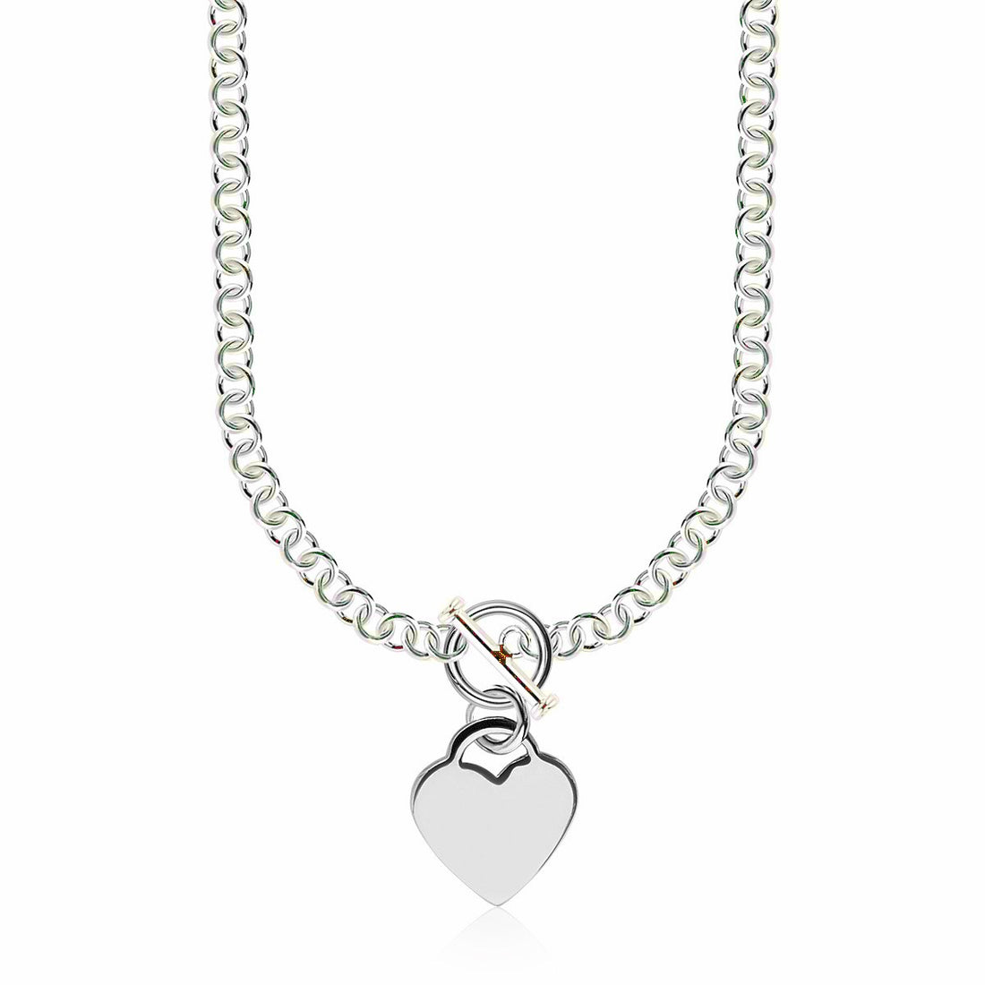 Collar de cadena rolo de plata esterlina con baño de rodio y dije de corazón