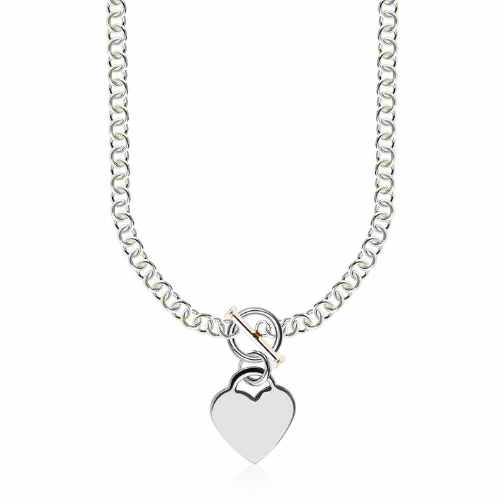 Collar de cadena rolo de plata esterlina con baño de rodio y dije de corazón