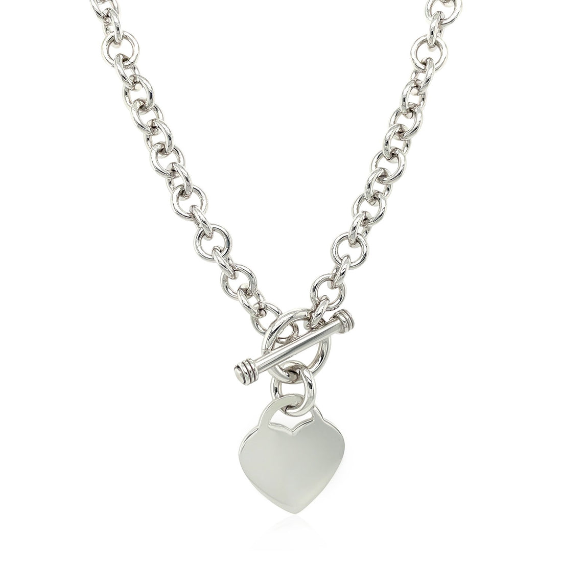 Collar de cadena rolo de plata esterlina con baño de rodio y dije de corazón