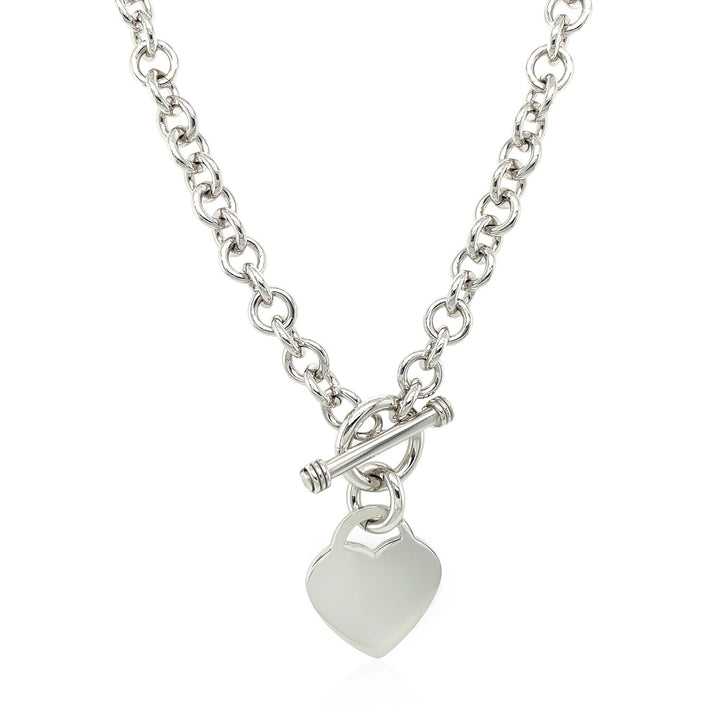 Collar de cadena rolo de plata esterlina con baño de rodio y dije de corazón