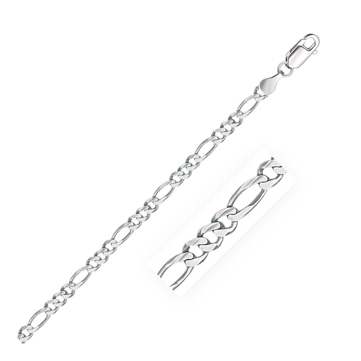 Pulsera Figaro maciza de oro blanco de 14 k (3,80 mm)
