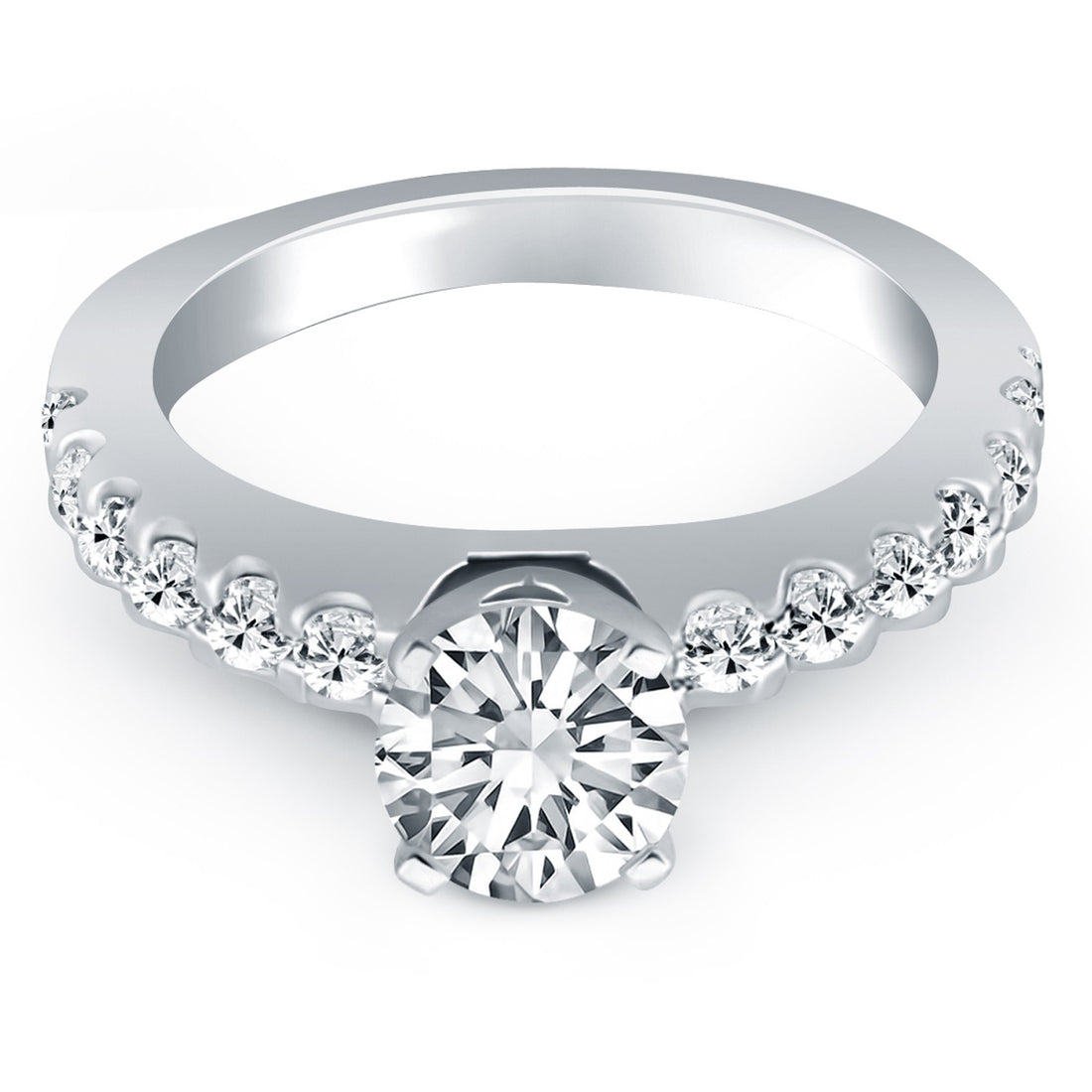 Anillo de compromiso con micro garras de diamante en oro blanco de 14 k.