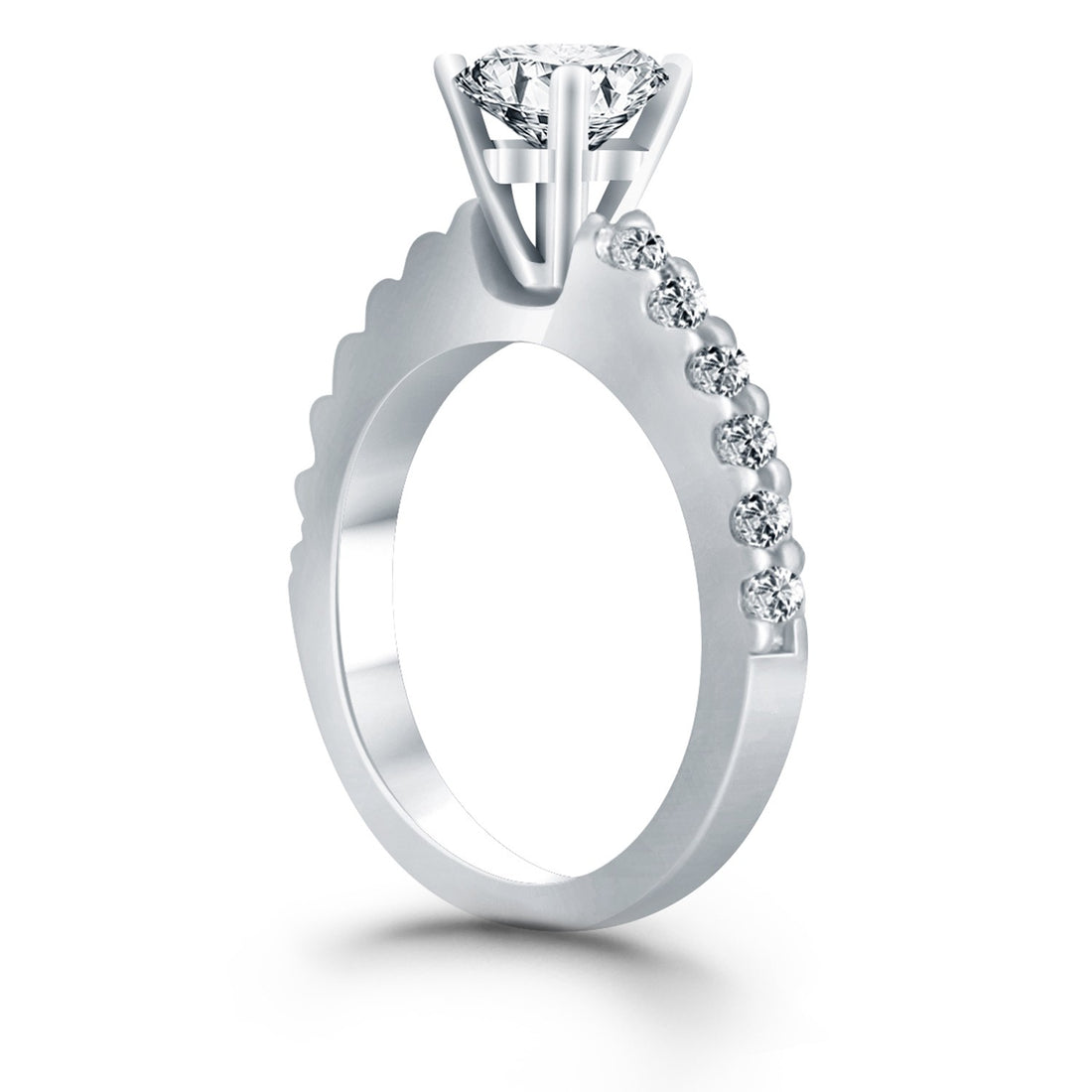 Anillo de compromiso con micro garras de diamante en oro blanco de 14 k.