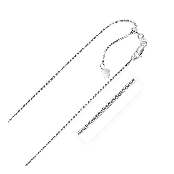 Cadena de espigas ajustable de oro blanco de 14 k (1,00 mm)