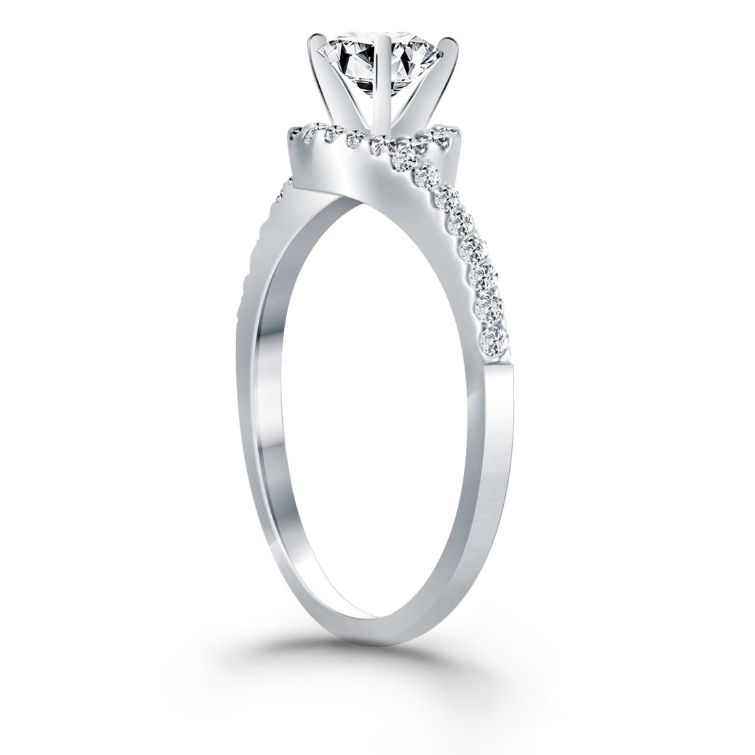 Anillo de compromiso de oro blanco de 14 k con halo de diamantes y remolino de derivación