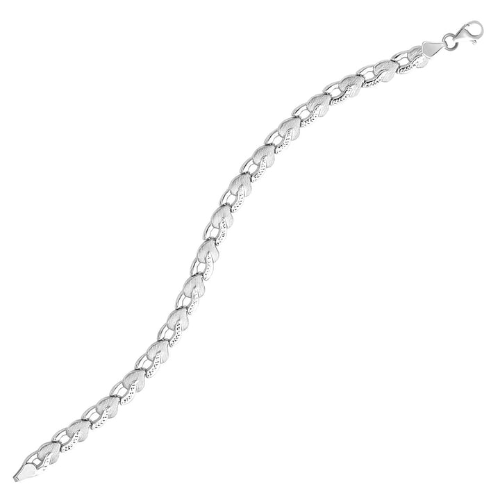 Pulsera texturizada en forma de corazón de oro blanco de 14 k (6,35 mm)