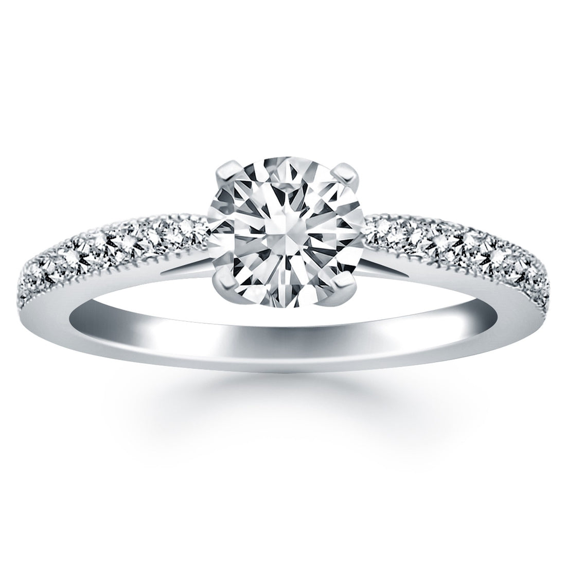 Anillo de compromiso con forma de catedral de oro blanco de 14 k con pavé de diamantes