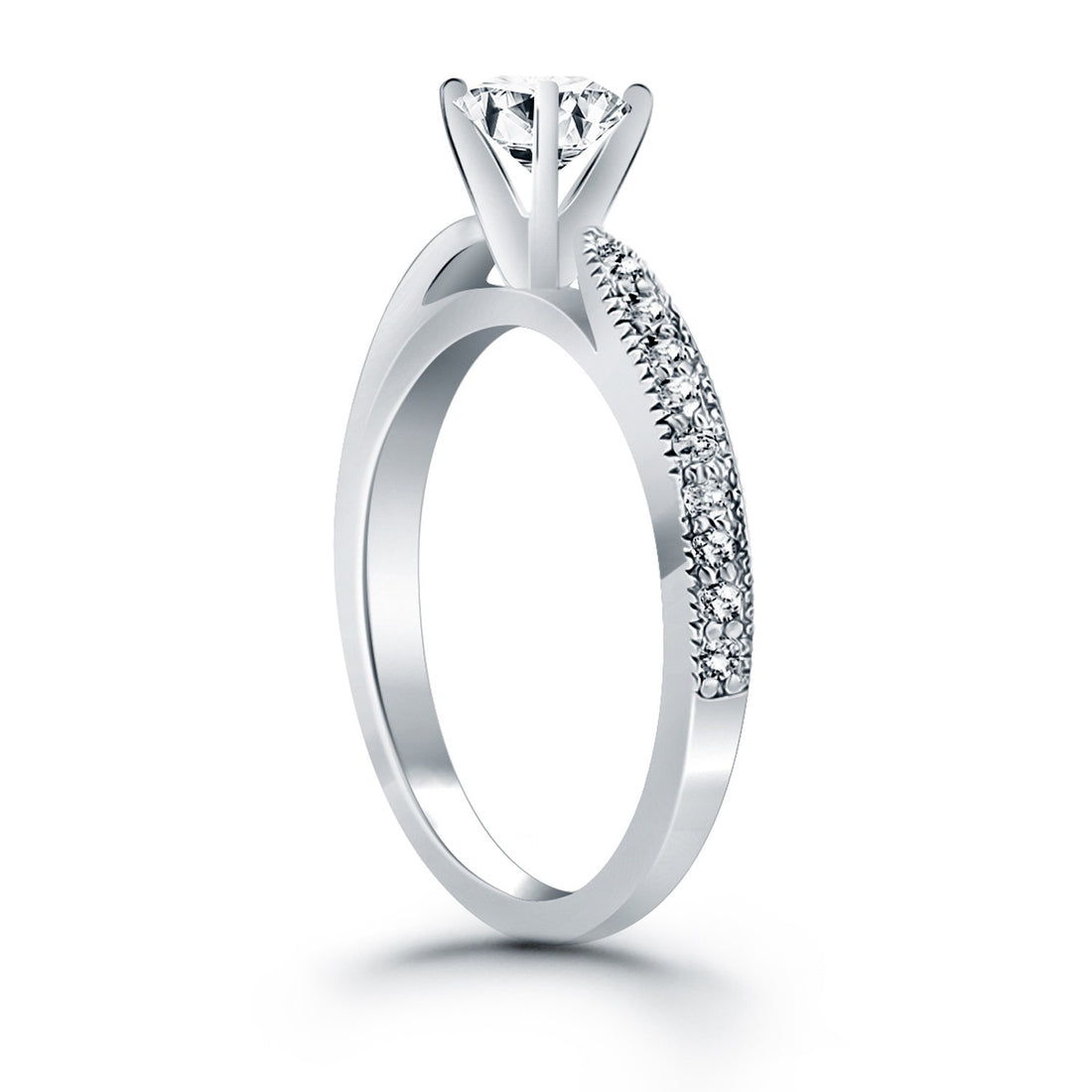 Anillo de compromiso con forma de catedral de oro blanco de 14 k con pavé de diamantes