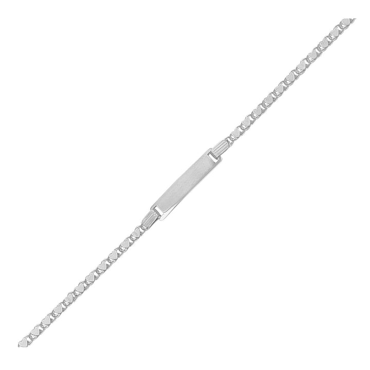 Pulsera infantil de oro blanco de 14 k con eslabones de corazón y identificación