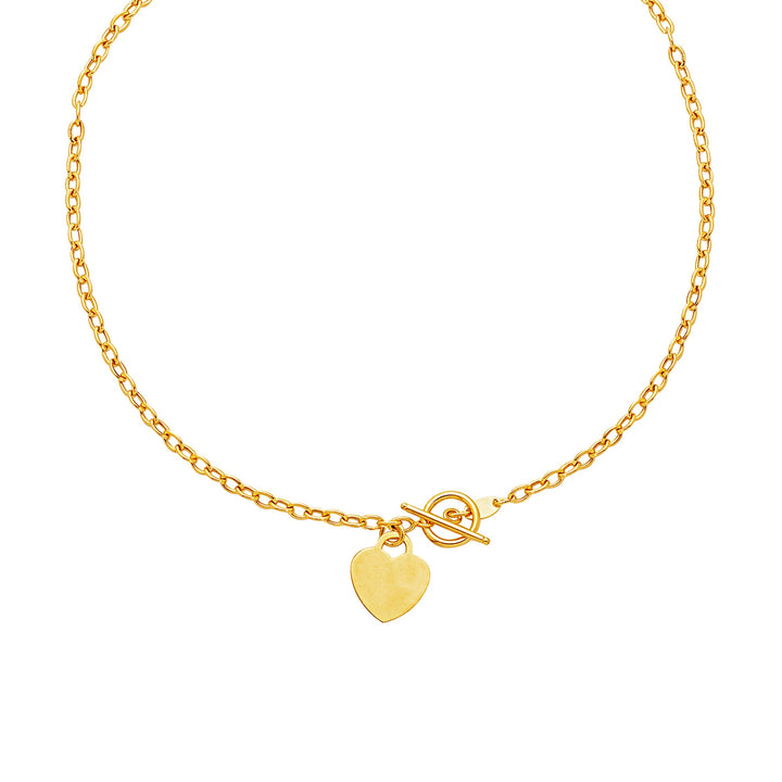 Collar con dije de corazón y cierre de palanca en oro amarillo de 14 k