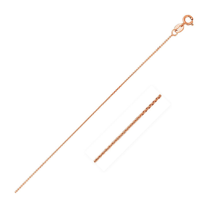 Cadena de eslabones tipo cable con corte de diamante en oro rosa de 14 k (0,87 mm)