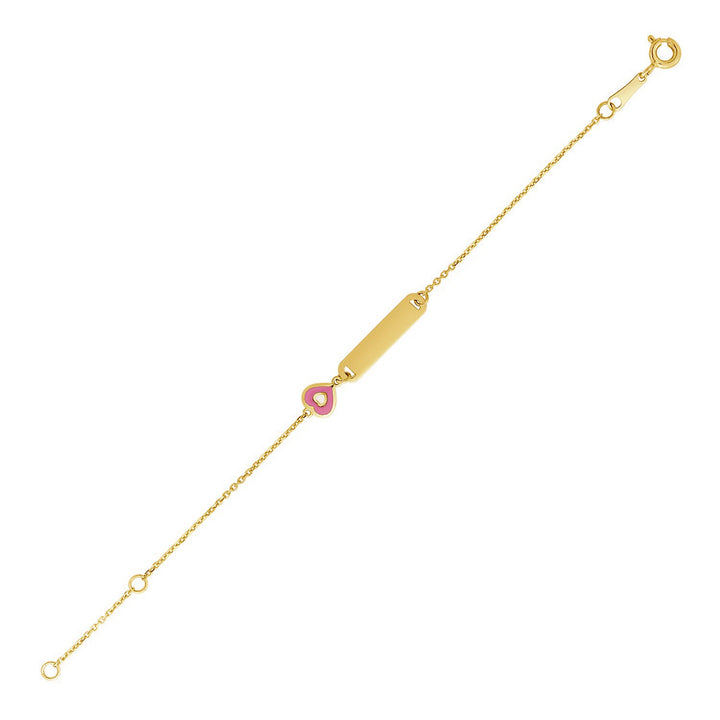 Pulsera de identificación infantil de oro amarillo de 14 k de 5 1/2 pulgadas con corazón esmaltado (1,00 mm)