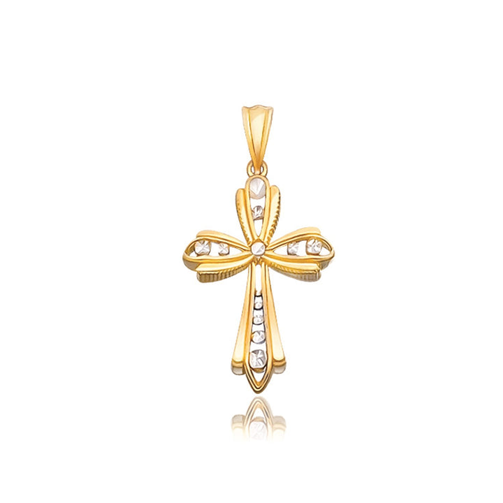 Colgante de cruz elegante en oro de dos tonos de 14 k con cortes de diamantes
