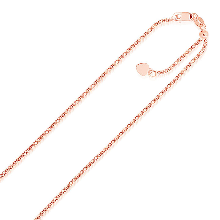Cadena de palomitas de maíz ajustable de oro rosa de 14 k (1,30 mm)