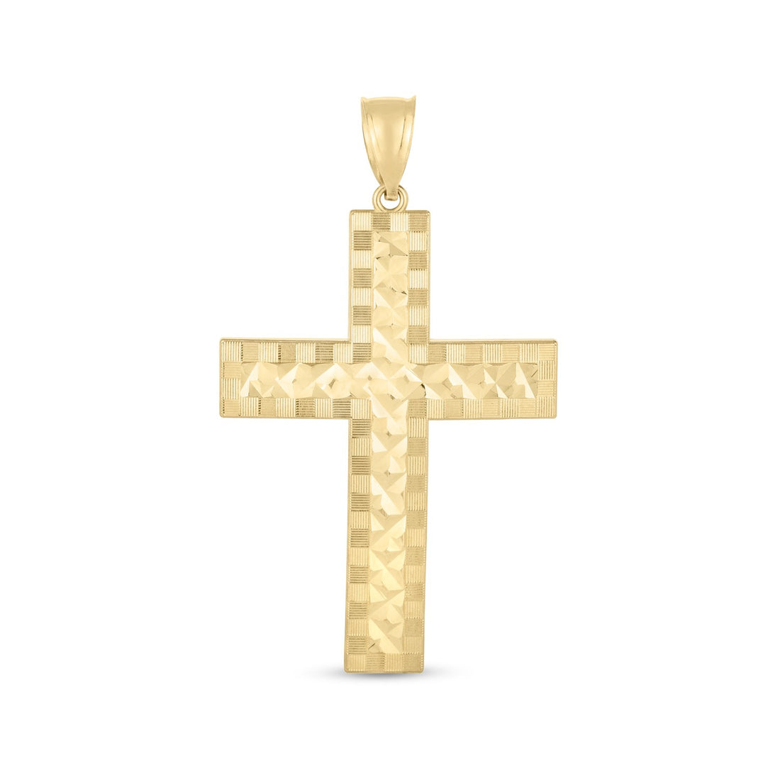 Colgante de cruz con corte de diamante y pulido de oro amarillo de 14 k