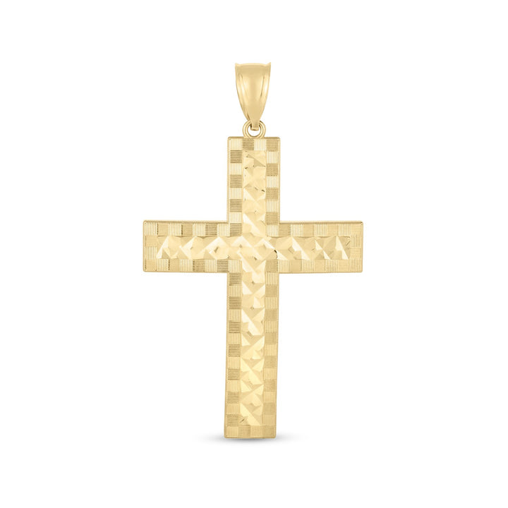 Colgante de cruz con corte de diamante y pulido de oro amarillo de 14 k