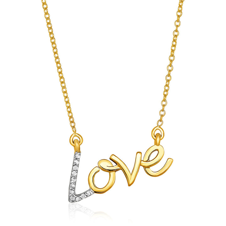 Collar de oro amarillo de 14 k de 18 pulgadas con símbolo de amor de oro y diamantes