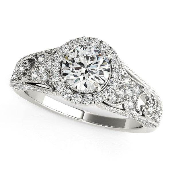Anillo de compromiso de diamantes en oro blanco de 14 k con diseño barroco (1 1/8 ct)