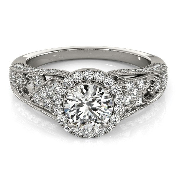 Anillo de compromiso de diamantes en oro blanco de 14 k con diseño barroco (1 1/8 ct)