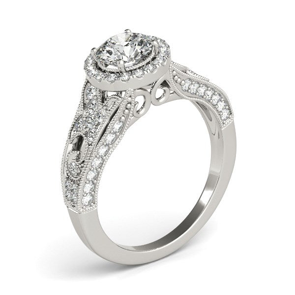 Anillo de compromiso de diamantes en oro blanco de 14 k con diseño barroco (1 1/8 ct)