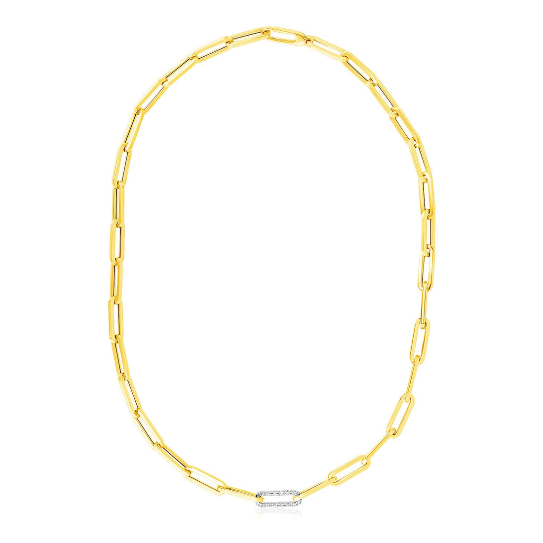Collar de cadena con clip de papel de oro amarillo de 14 k y eslabón de diamantes