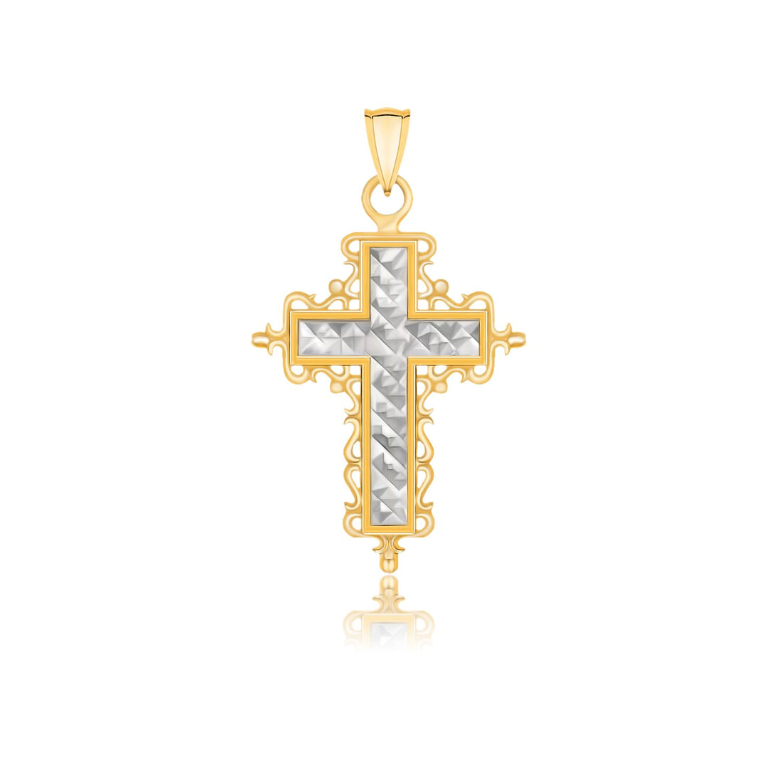 Colgante de cruz de inspiración barroca y corte de diamante en oro de dos tonos de 14 k