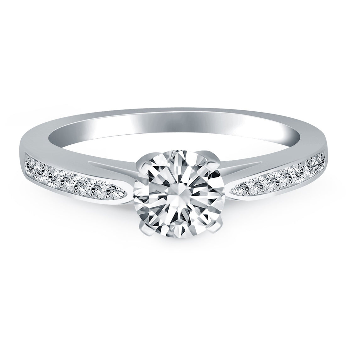 Anillo de compromiso estilo catedral de oro blanco de 14 k con diamantes pavé