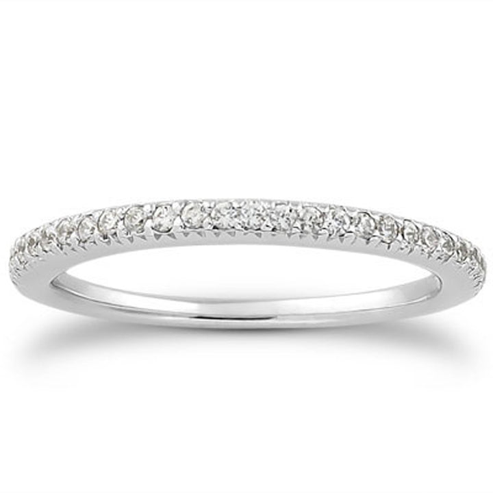 Anillo de bodas de oro blanco de 14 k con pavé de diamantes grabados de lujo
