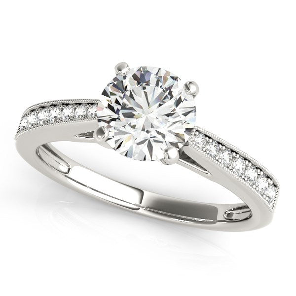 Anillo de compromiso de oro blanco de 14 k con diamantes de estilo antiguo (1 1/8 ct)