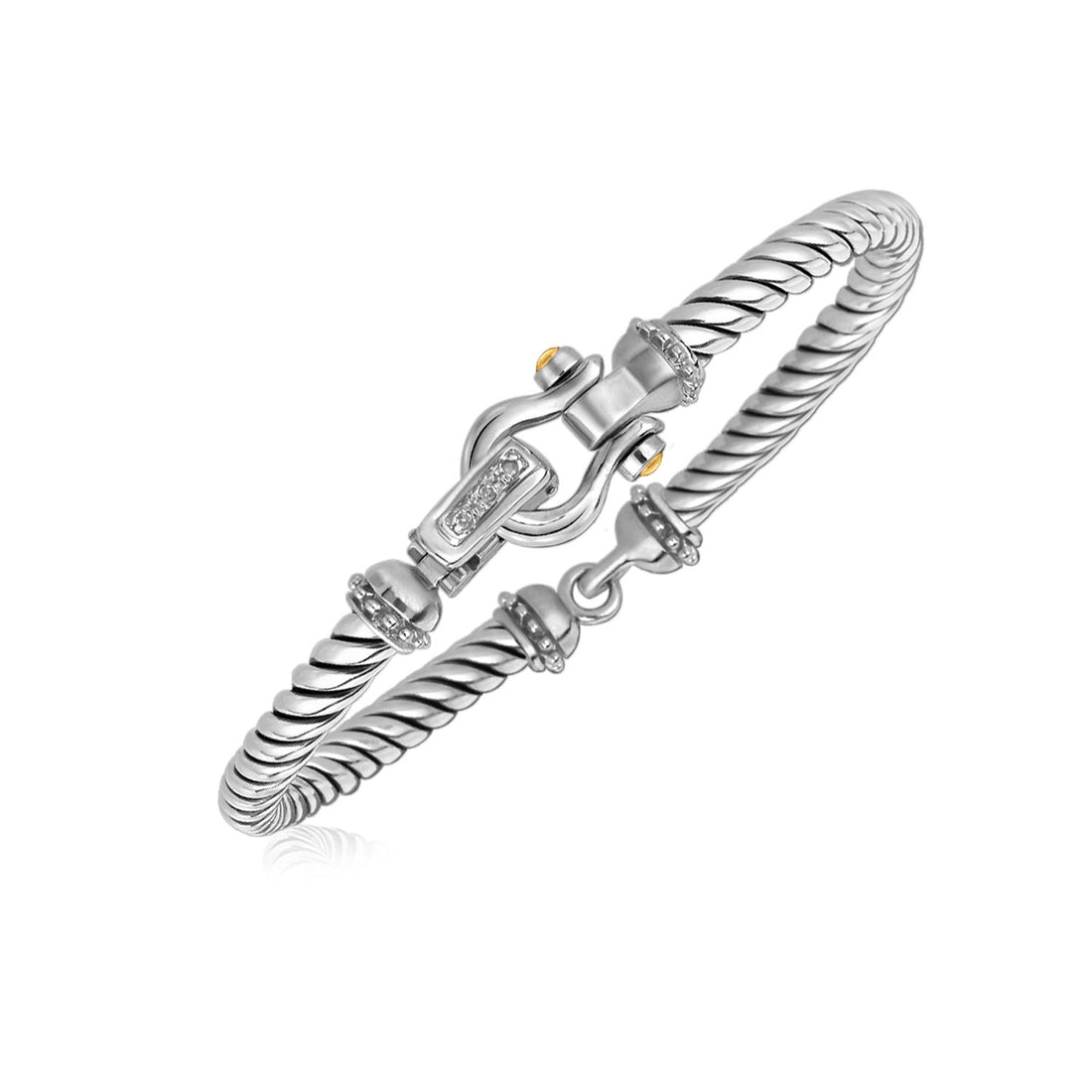 Pulsera de cable italiana con detalles de diamantes en oro amarillo de 18 k y plata de ley (5,00 mm)