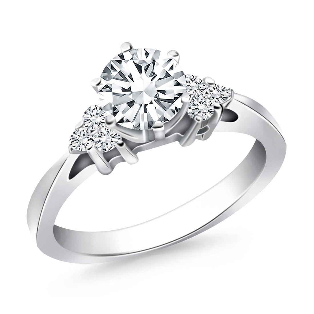 Anillo de compromiso estilo catedral de oro blanco de 14 k con diamantes en grupos laterales