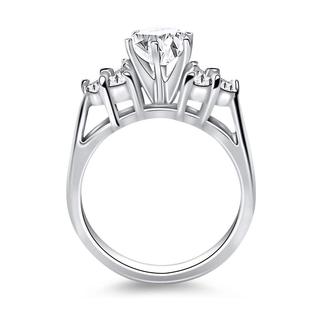 Anillo de compromiso estilo catedral de oro blanco de 14 k con diamantes en grupos laterales