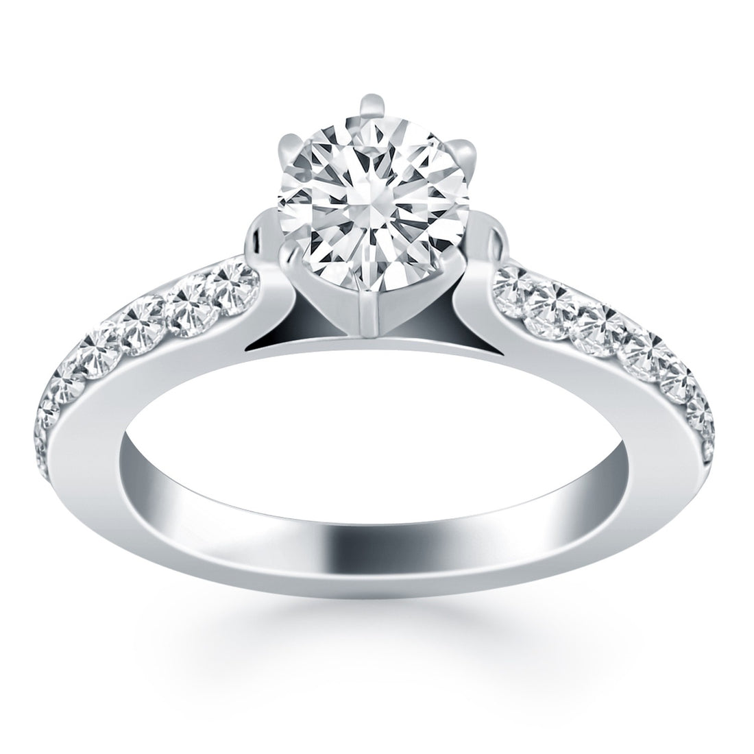 Anillo de compromiso de oro blanco de 14 k con cuerpo curvo y diamantes pavé