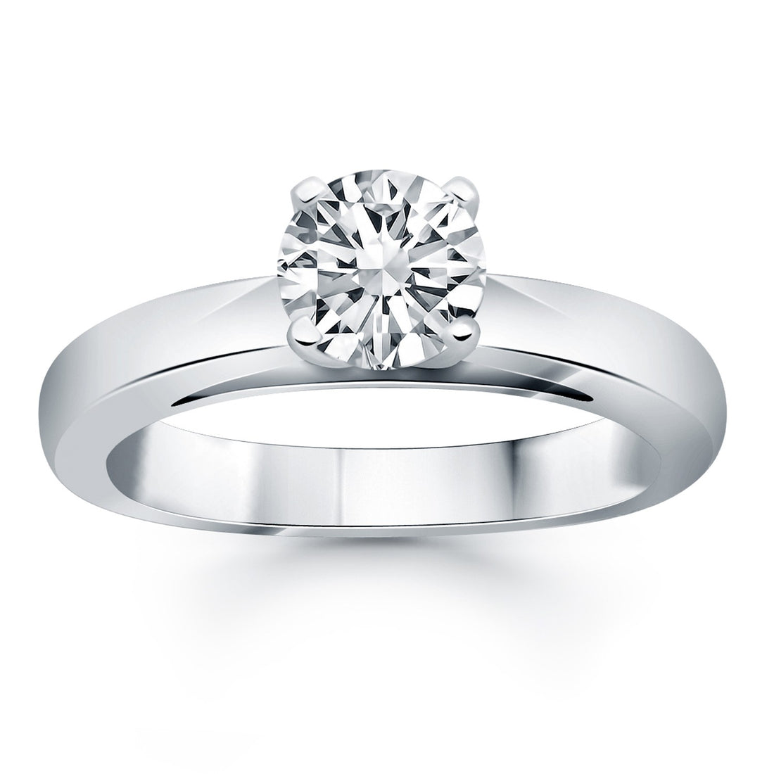 Anillo de compromiso clásico de solitario estilo catedral de banda ancha en oro blanco de 14 k