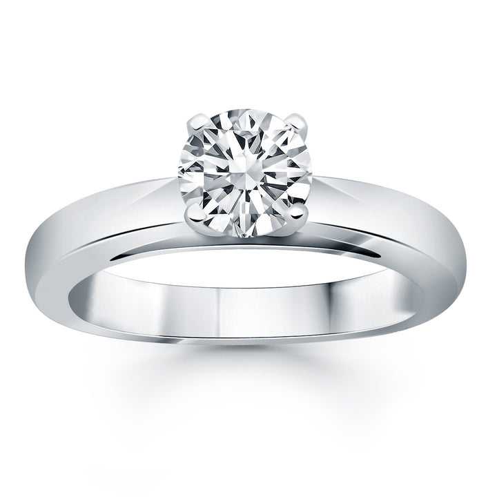 Anillo de compromiso clásico de solitario estilo catedral de banda ancha en oro blanco de 14 k