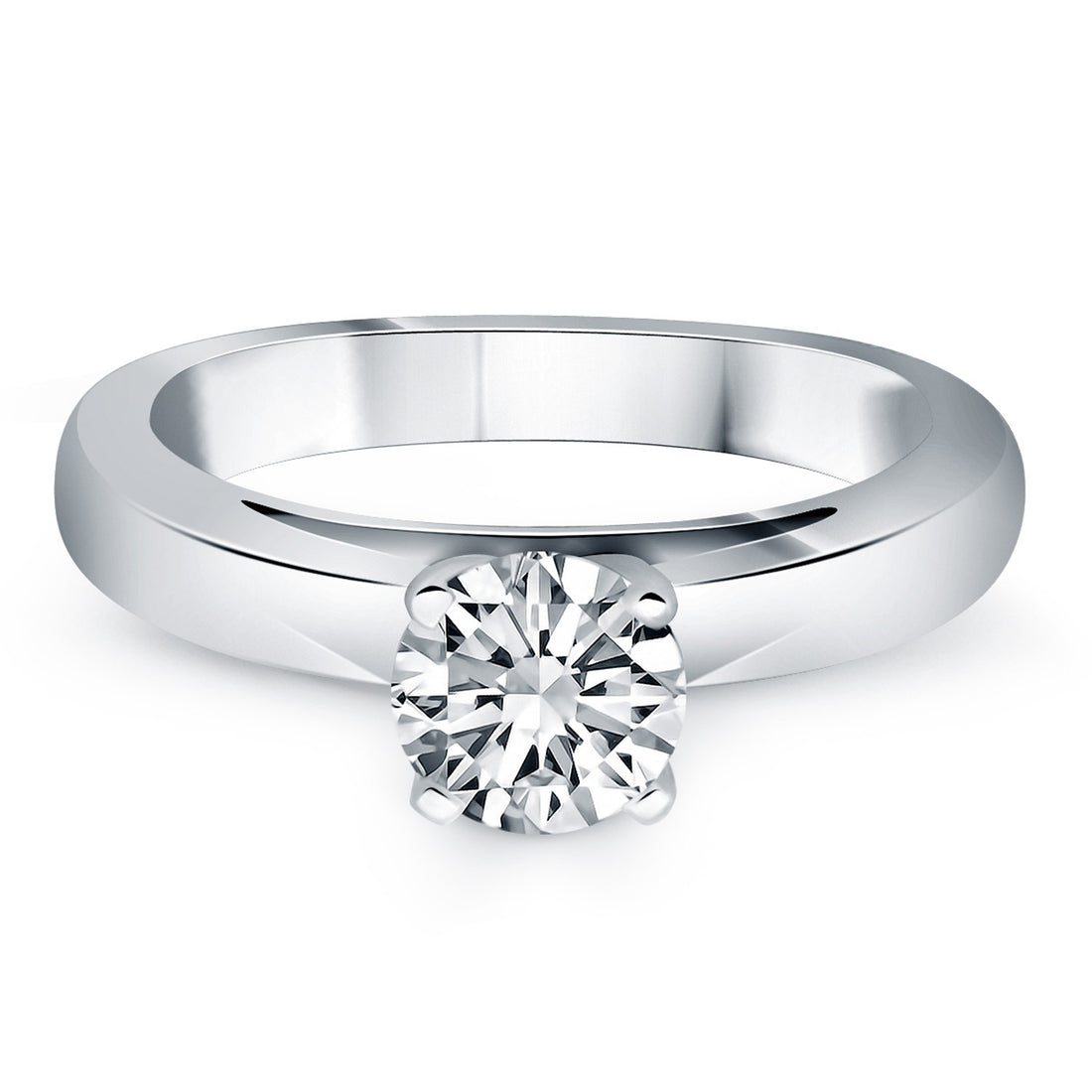 Anillo de compromiso clásico de solitario estilo catedral de banda ancha en oro blanco de 14 k