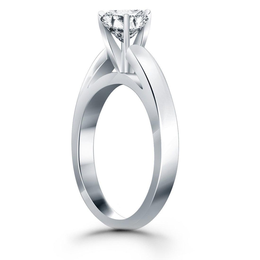 Anillo de compromiso clásico de solitario estilo catedral de banda ancha en oro blanco de 14 k