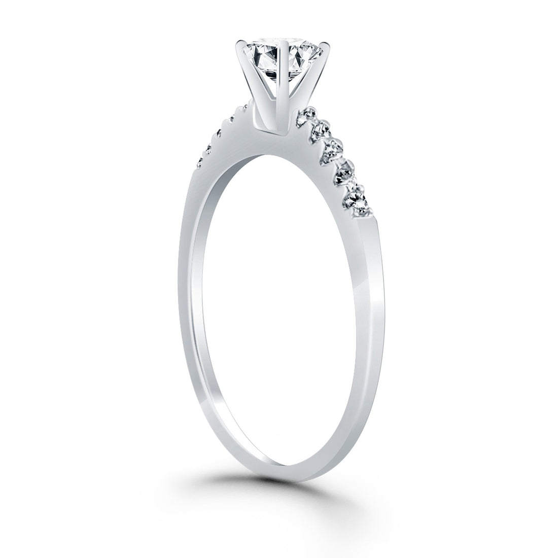 Anillo de compromiso de oro blanco de 14 k con diseño de banda de diamantes