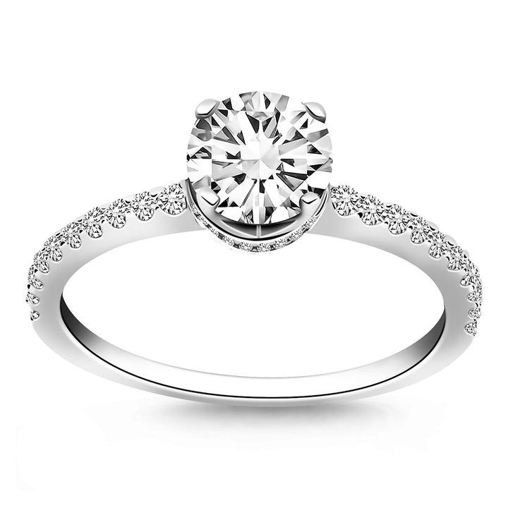 Anillo de compromiso con collar de diamantes en oro blanco de 14 k