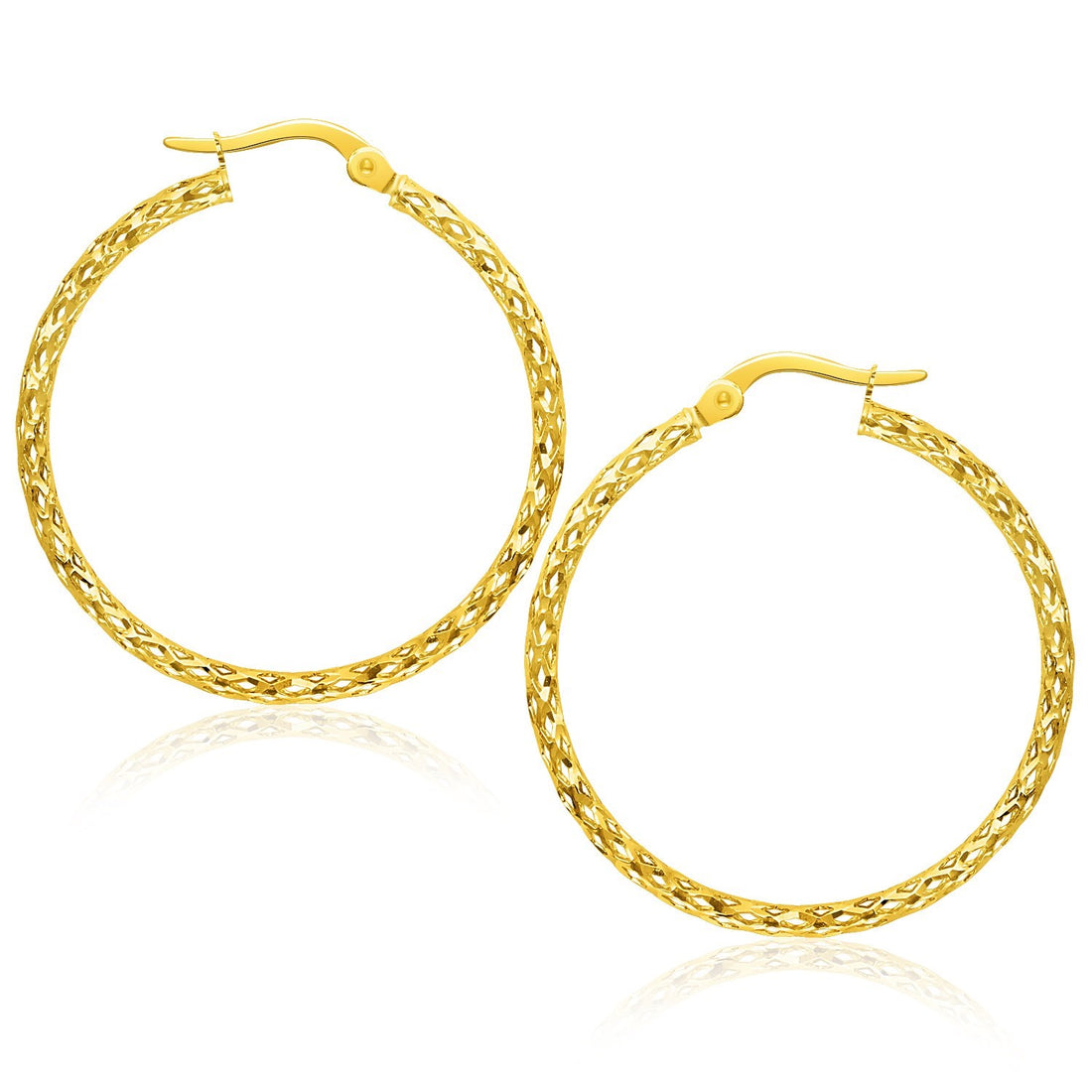 Large Textured Hoop Earrings in 10k Yellow Gold