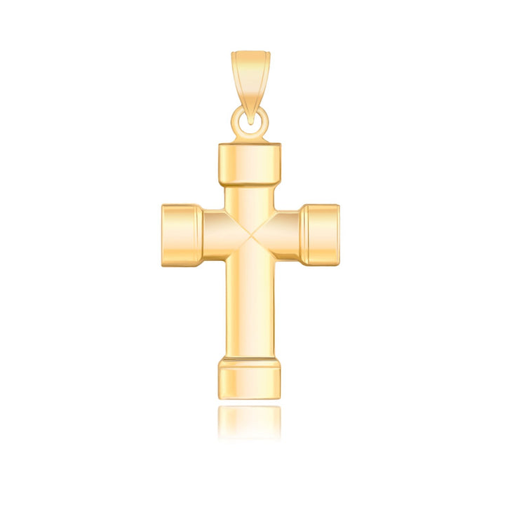 Colgante de cruz de oro amarillo de 14 k con extremos en forma de bloque