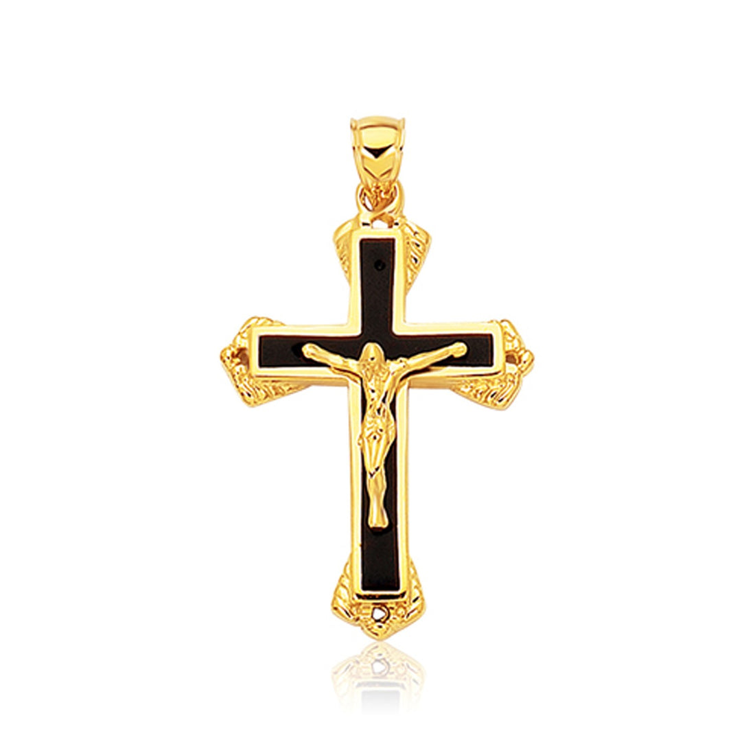 Colgante de cruz de ónix negro en oro amarillo de 14 k