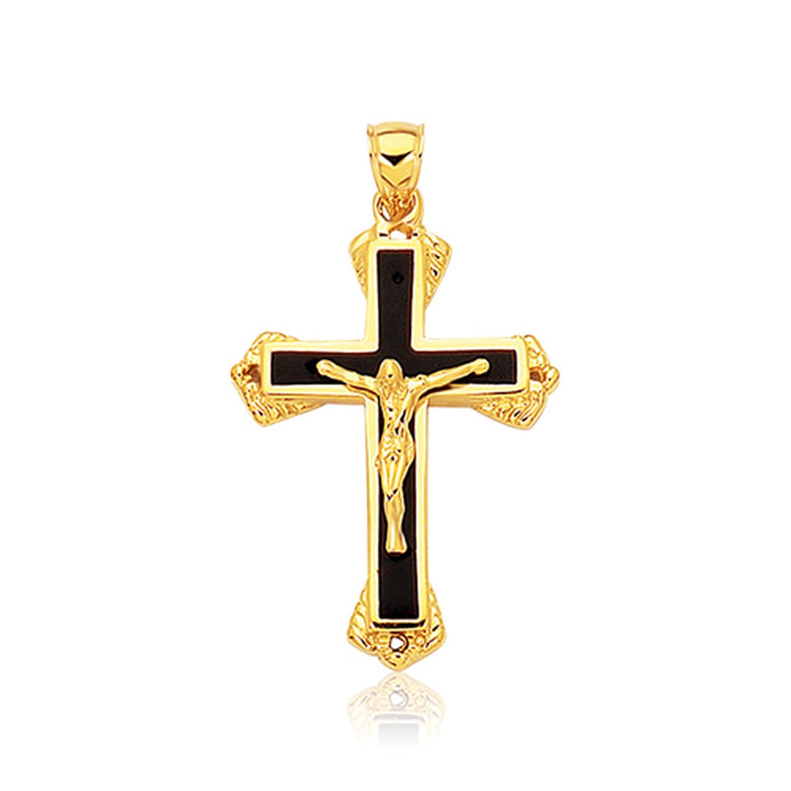 Colgante de cruz de ónix negro en oro amarillo de 14 k