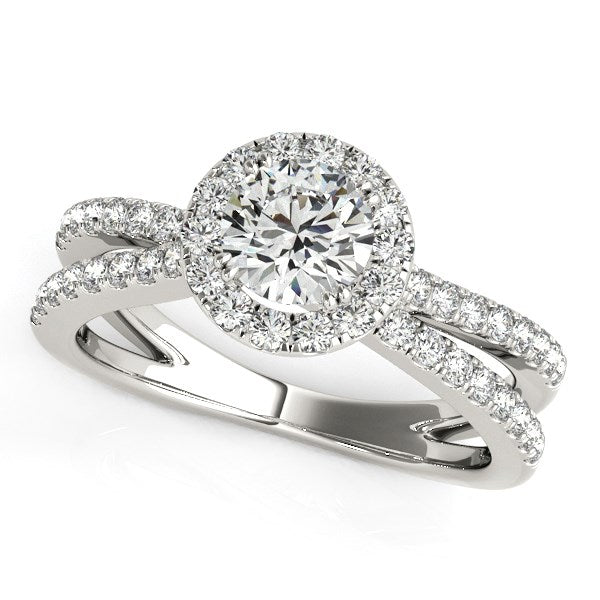 Anillo de compromiso de diamantes en oro blanco de 14 k con diseño de cuerpo dividido (1 1/2 ct)