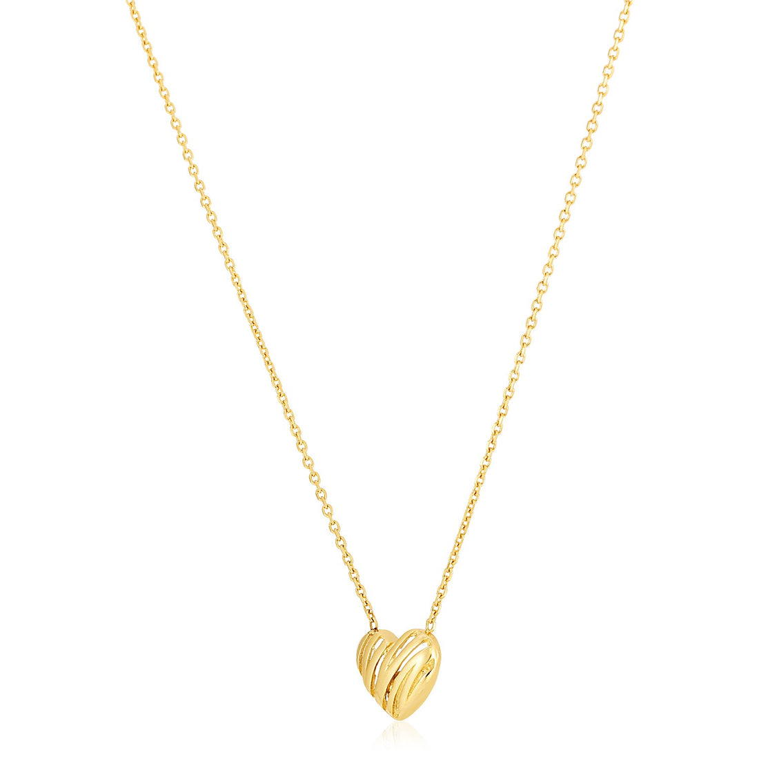 Collar con forma de corazón y garabatos de oro amarillo de 14 k muy pulido